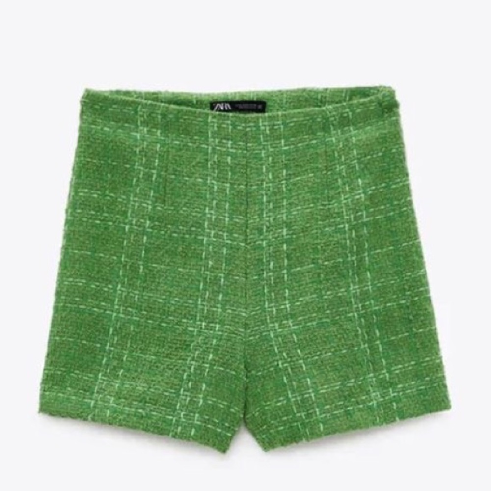 Zara apple green tweed shorts